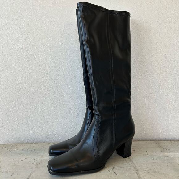 Predictions tall boots faux leather square toe block heel classic glam 6.5 - Picture 2 of 13